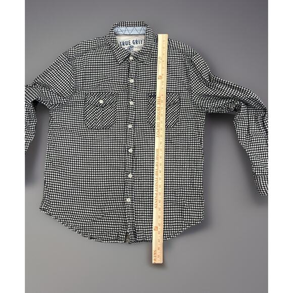 True Grit Button Up Lined Flannel Shirt Shacket Gingham Micro Check Mens Medium - Picture 7 of 13